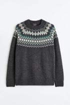 H & M - Relaxed Fit Jacquard-knit Sweater - Gray
