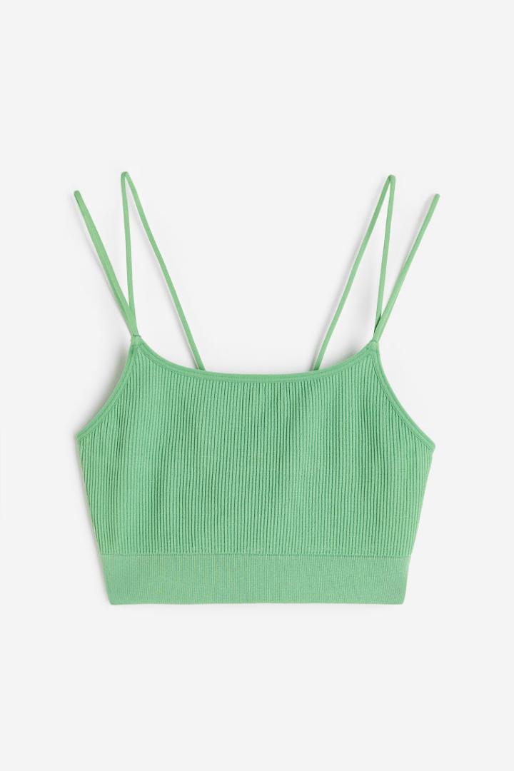 H & M - Ribbed Seamless Crop Top - Green