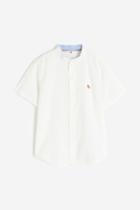 H & M - Band-collar Seersucker Shirt - White