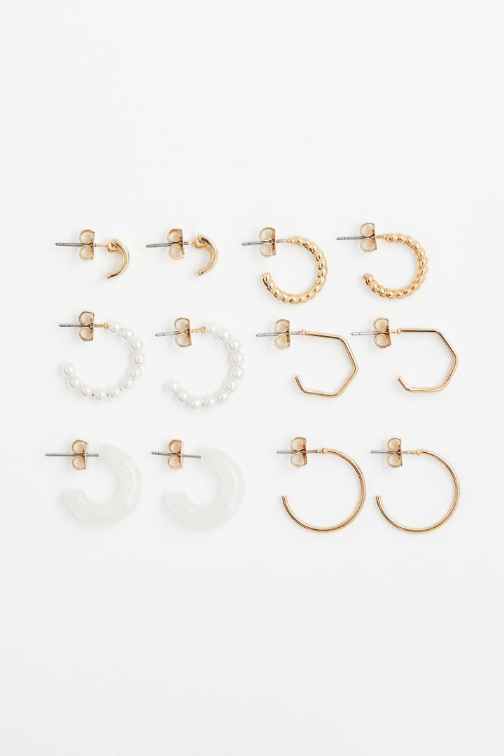 H & M - 6 Pairs Hoop Earrings - White