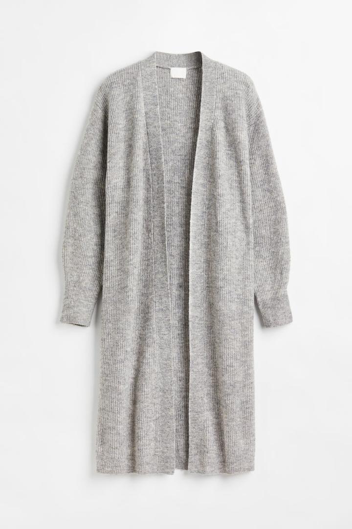 H & M - Long Rib-knit Cardigan - Gray