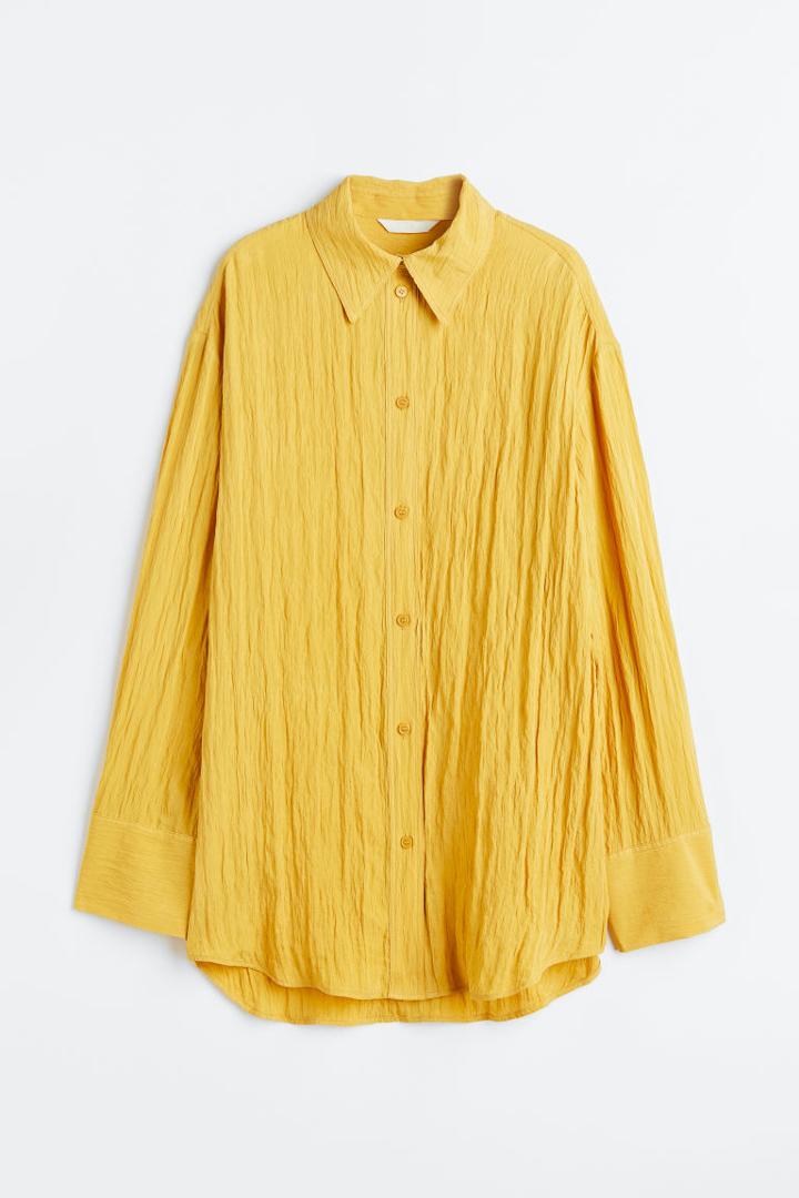 H & M - Crinkled Chiffon Shirt - Yellow