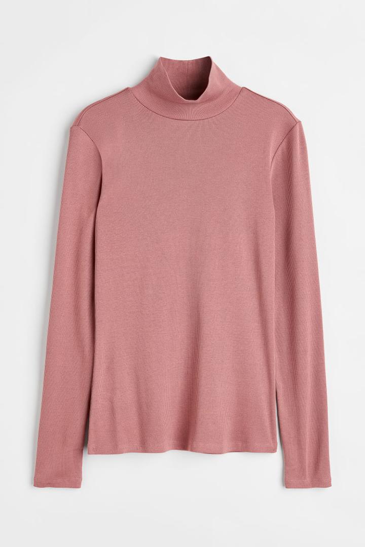 H & M - Ribbed Turtleneck Top - Pink
