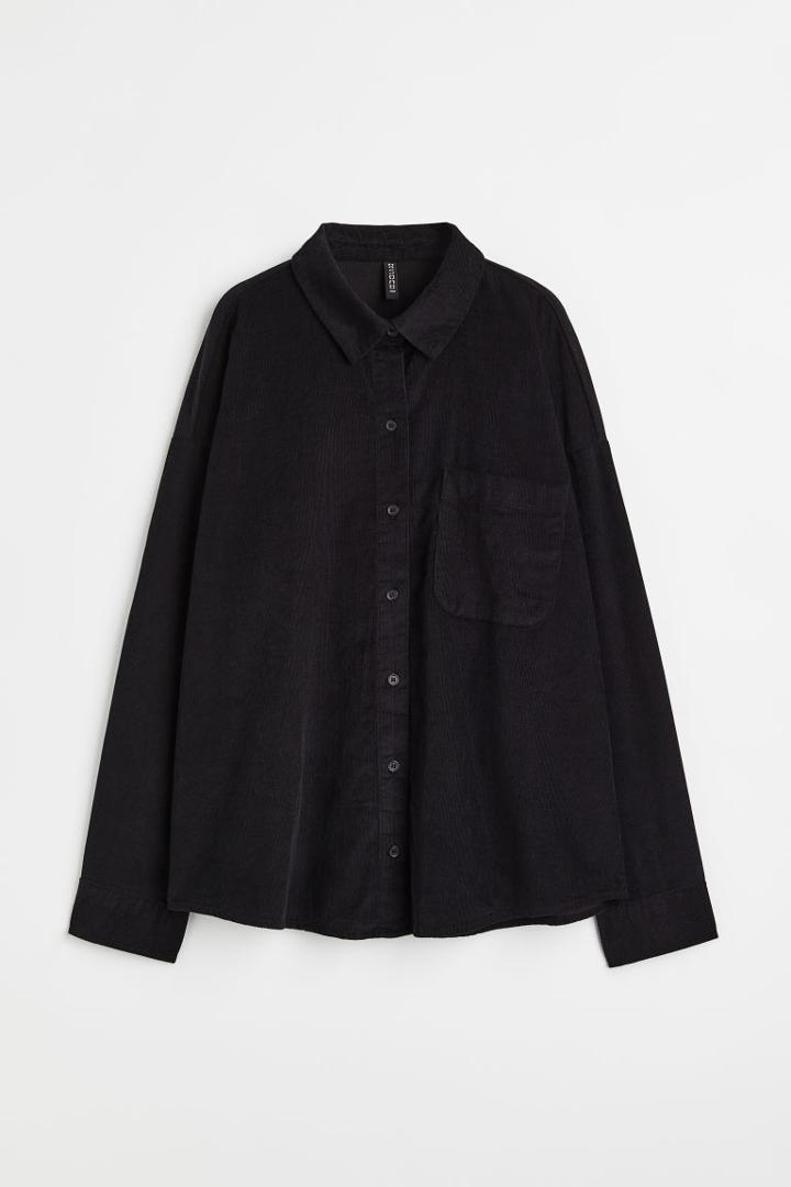 H & M - Oversized Corduroy Shirt - Black