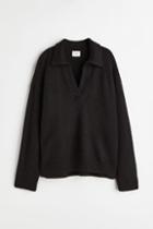 H & M - Fine-knit Collared Sweater - Black