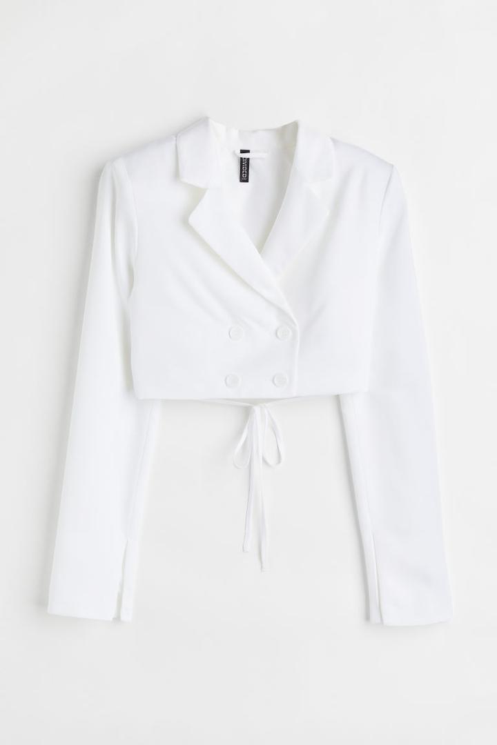 H & M - Crop Jacket With Ties - White