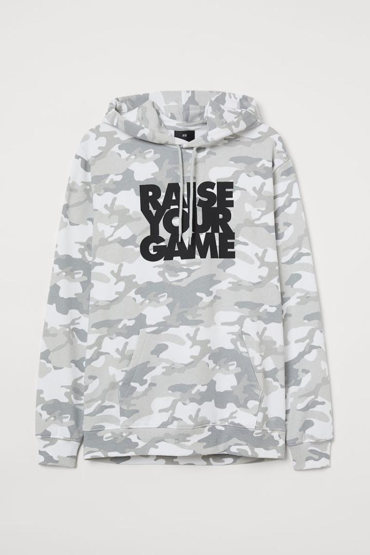 H & M - Printed Hoodie - Gray