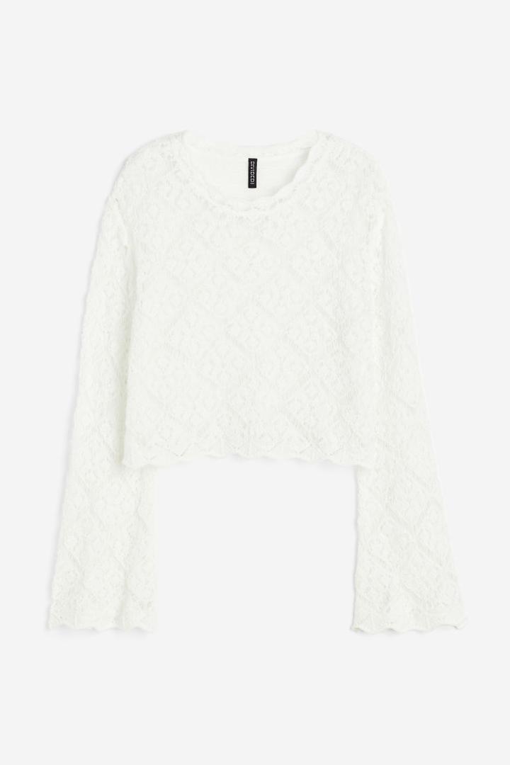 H & M - Short Hole-knit Sweater - White