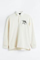 H & M - Relaxed Fit Printed Polo Shirt - White