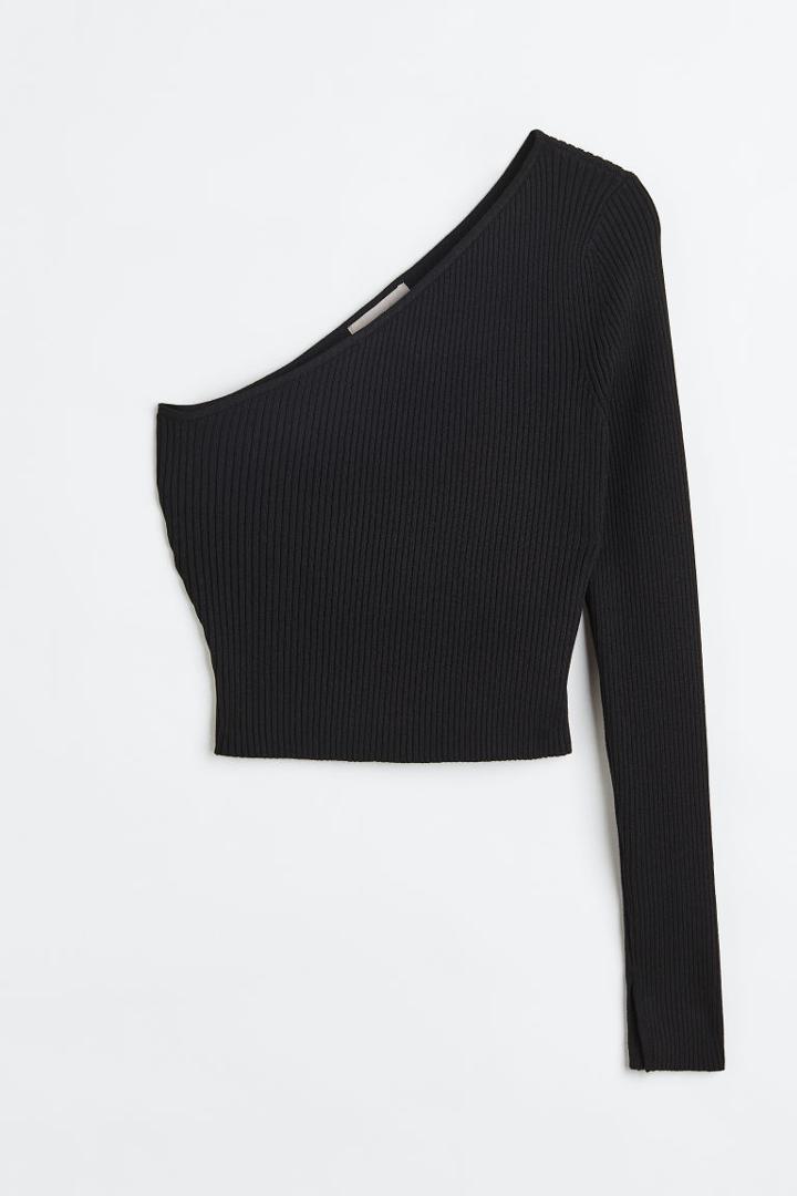 H & M - One-shoulder Ribbed Top - Black