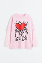 H & M - Oversized Long-sleeved T-shirt - Pink