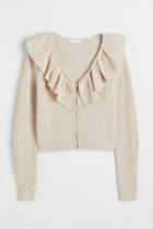 H & M - Flounce-collared Cardigan - Beige