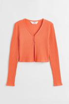 H & M - Ribbed Cotton Jersey Cardigan - Orange