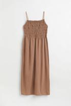H & M - Smocking-detail Dress - Beige