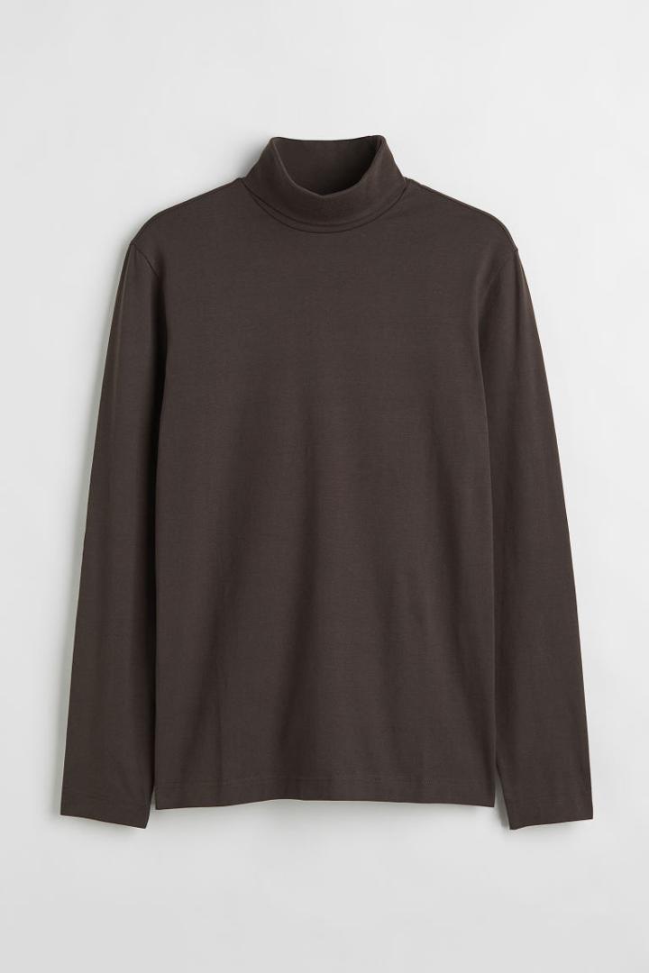 H & M - Slim Fit Turtleneck Shirt - Brown