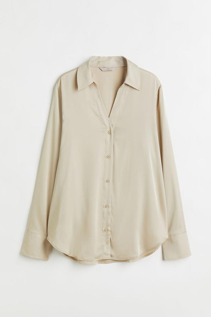 H & M - V-neck Blouse - Beige