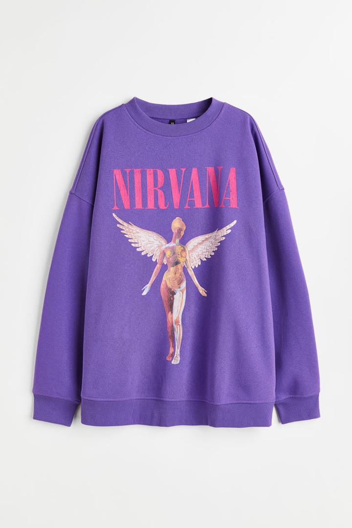 H & M - Oversized Printed Sweatshirt - Purple
