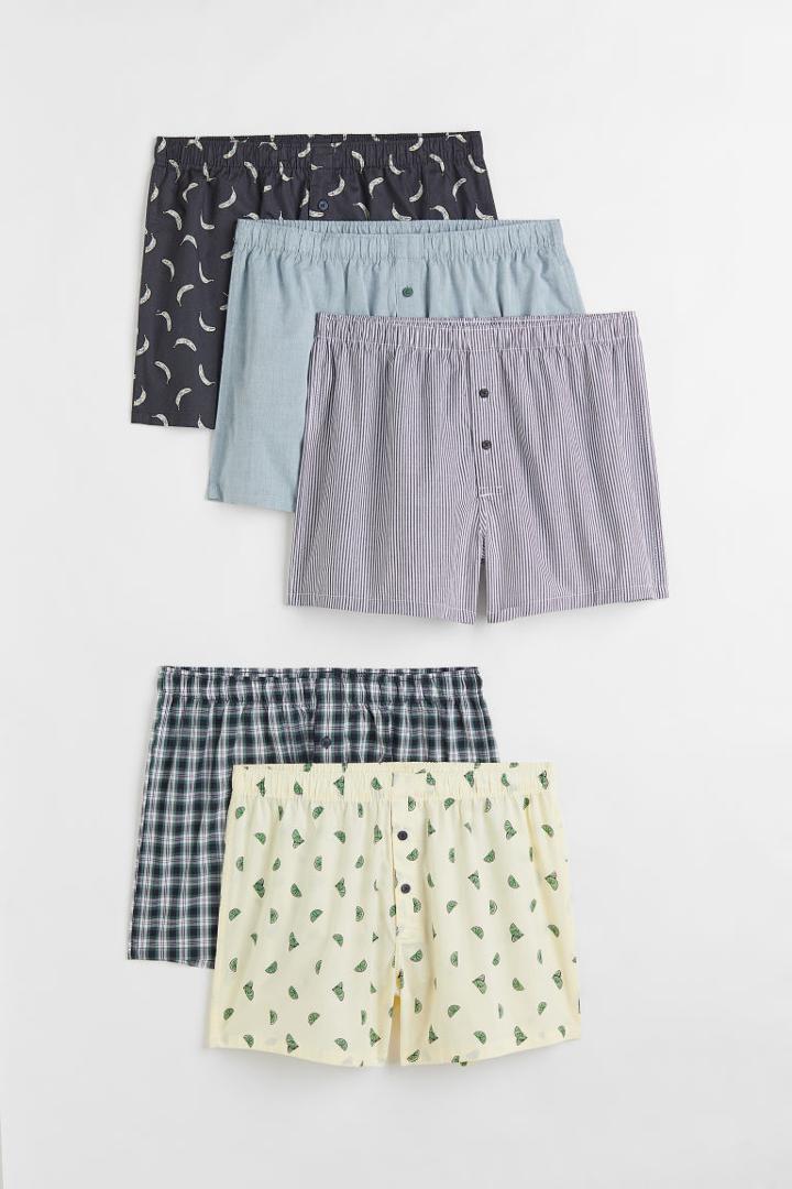 H & M - 5-pack Woven Cotton Boxer Shorts - Yellow