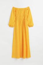 H & M - Off-the-shoulder Crped Dress - Yellow