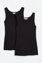 H & M - 2-pack Lace-trimmed Tank Tops - Black