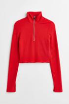 H & M - Half-zip Rib-knit Top - Red