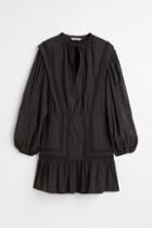 H & M - Balloon-sleeved Mini Dress - Black