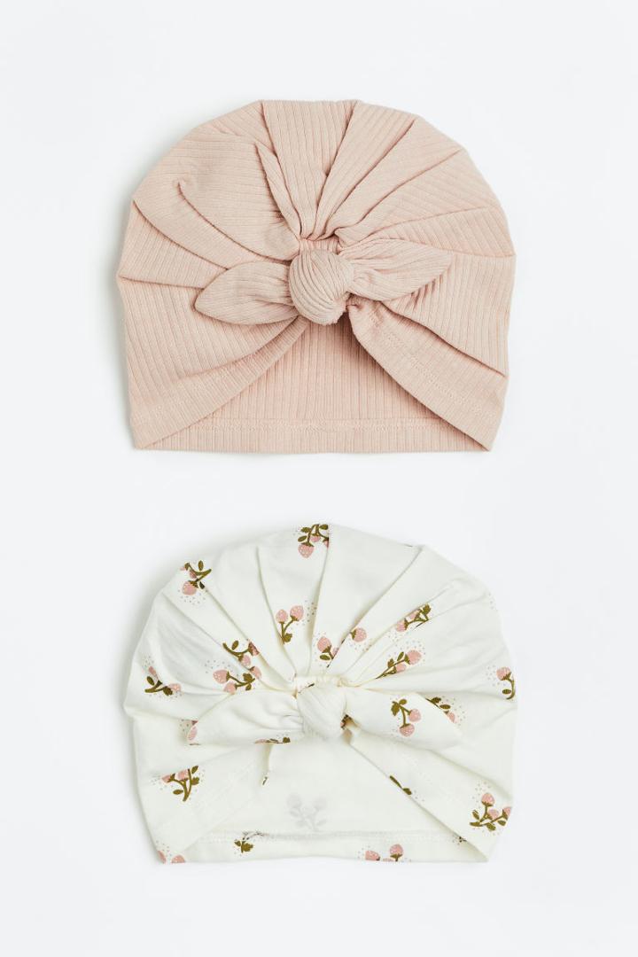 H & M - 2-pack Jersey Turban-style Hats - Orange