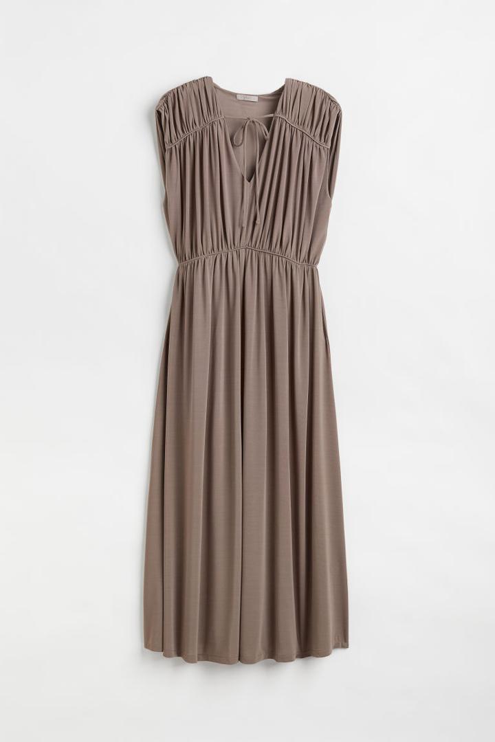 H & M - Long Gathered Dress - Gray