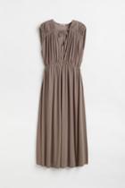 H & M - Long Gathered Dress - Gray