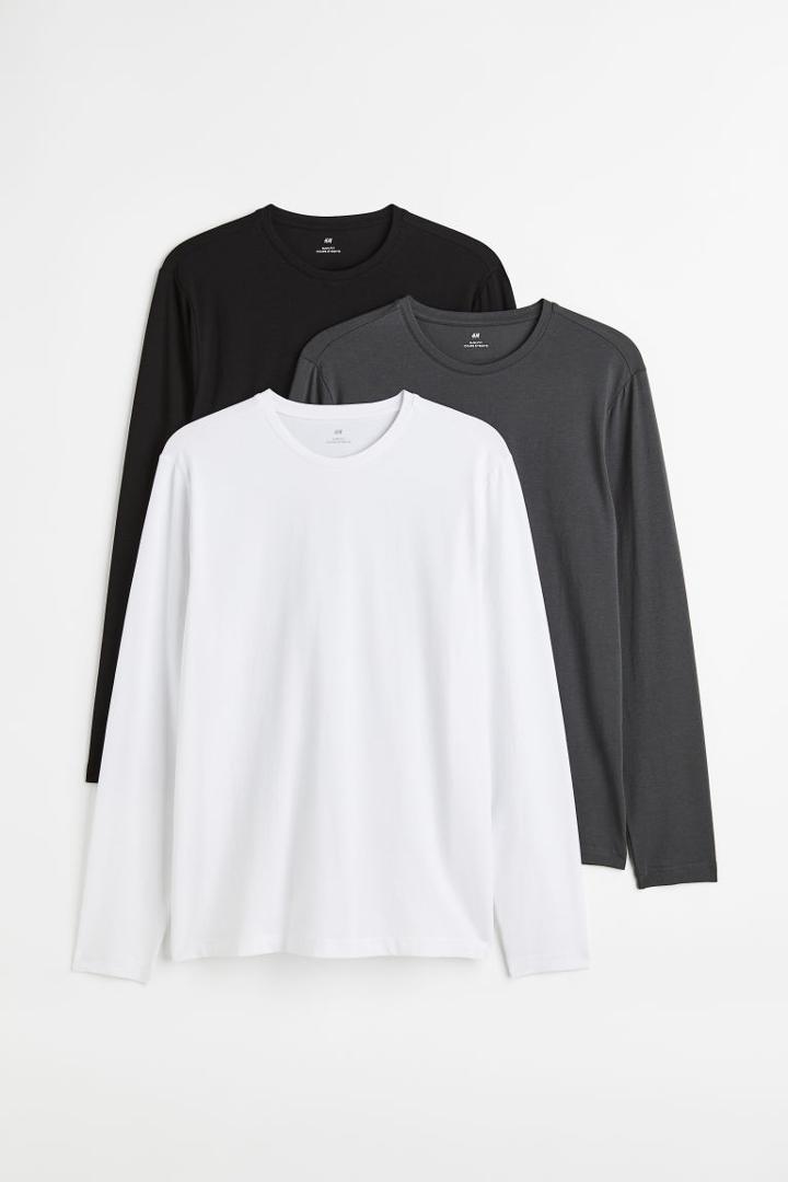 H & M - 3-pack Slim Fit Jersey Shirts - Black
