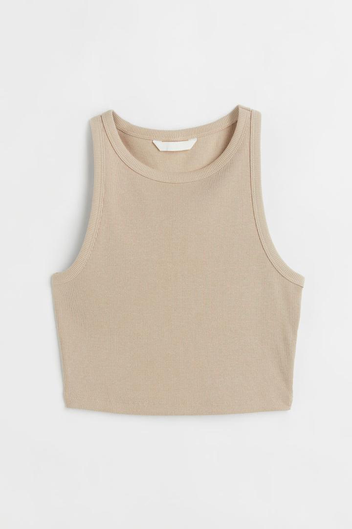 H & M - Crop Tank Top - Beige