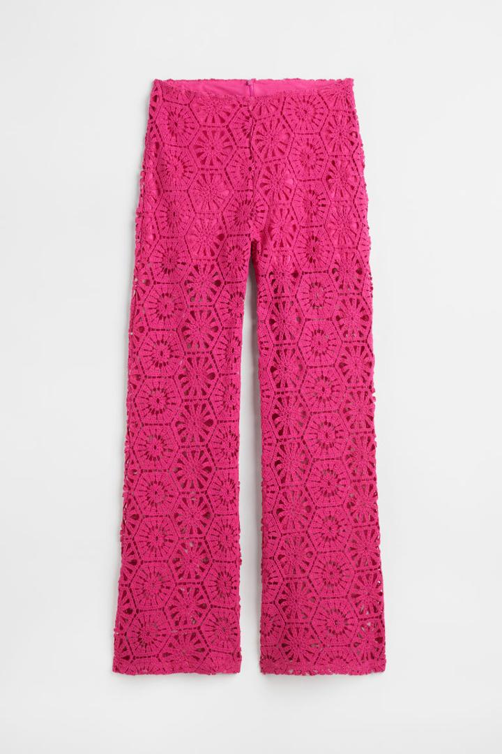 H & M - Straight-leg Crocheted-look Pants - Pink