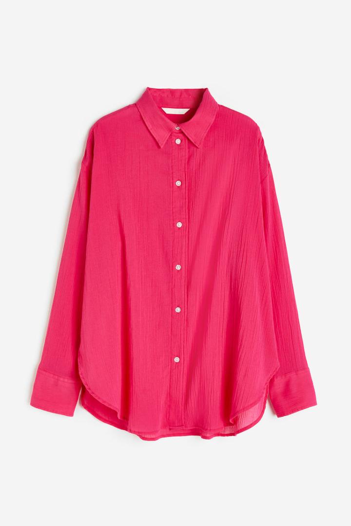 H & M - Oversized Crinkled Shirt - Pink