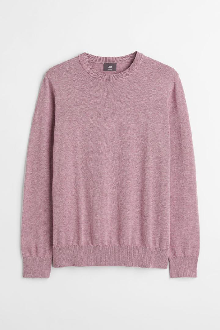 H & M - Slim Fit Fine-knit Cotton Sweater - Pink