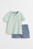 H & M - Polo Shirt And Shorts - Turquoise