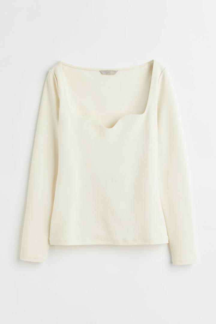 H & M - Fitted Jersey Top - White