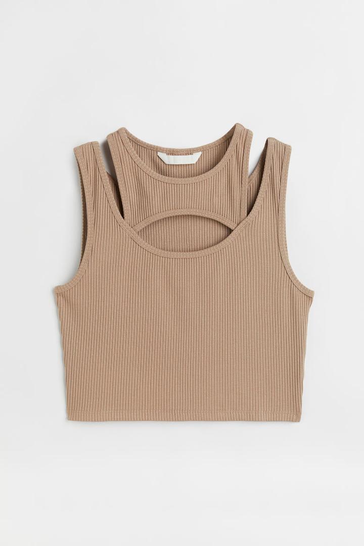 H & M - Double-layered Crop Top - Beige