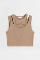 H & M - Double-layered Crop Top - Beige