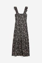 H & M - Ruffle-trimmed Satin Dress - Black