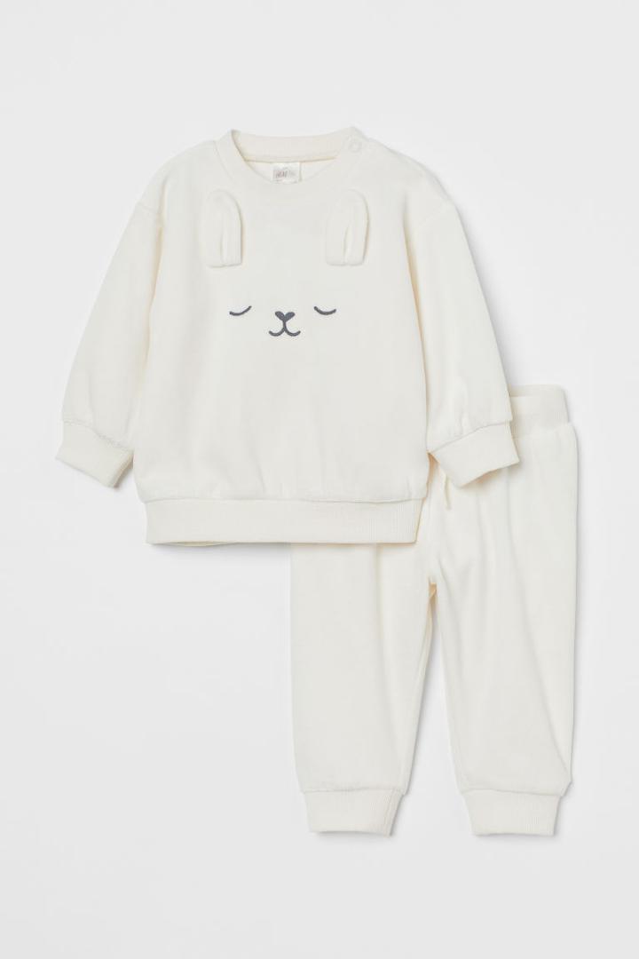 H & M - 2-piece Velour Set - White