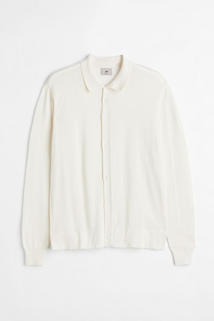 H & M - Regular Fit Pima Cotton Cardigan - White
