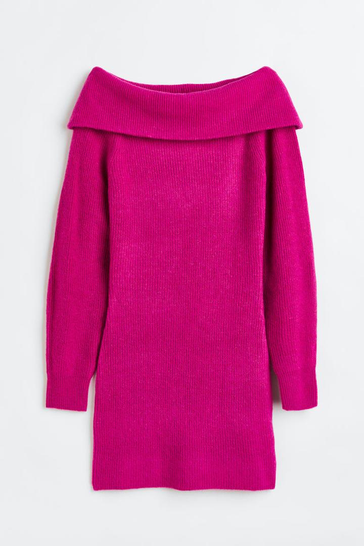 H & M - Off-the-shoulder Bodycon Dress - Pink