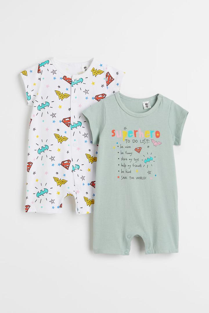 H & M - 2-pack Cotton Jumpsuits - Turquoise
