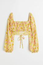 H & M - Crped Blouse With Tie Detail - Yellow