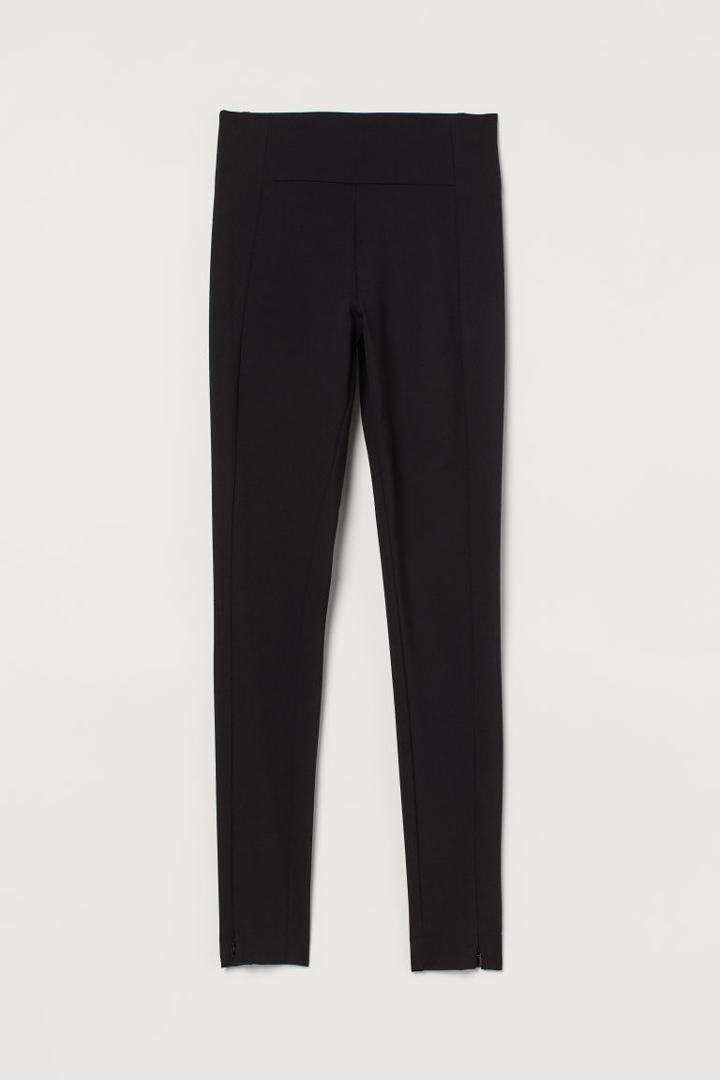 H & M - Zip-hem Leggings - Black