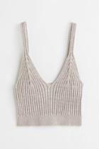 H & M - Rib-knit Crop Top - Gray
