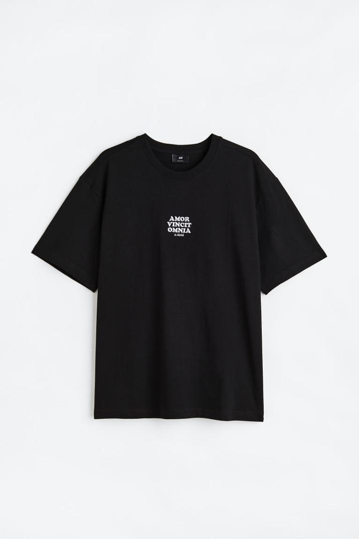 H & M - Relaxed Fit Printed T-shirt - Black