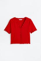 H & M - Short-sleeved Jersey Cardigan - Red