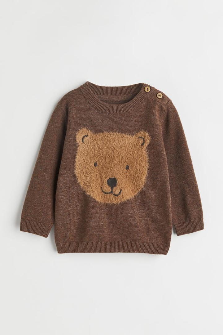 H & M - Fine-knit Sweater With Design - Beige
