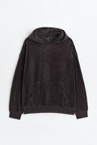 H & M - Oversized Fit Velour Hoodie - Black